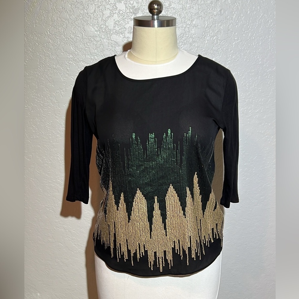 Tribal | Gold and Green‎ Sequin Voltage Top